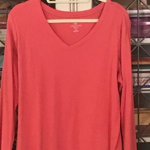 Lands End Long Sleeve V-Necked Tee - Coral
